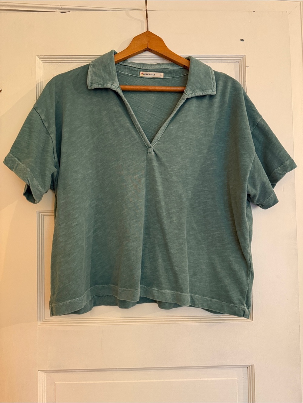 Marine Layer Cropped, Collared V-Neck Shirt